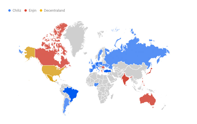 Google search trends for Chilliz, Enjin and Decentraland by Country